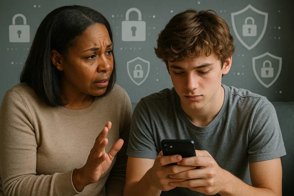 A parent discussing online privacy and sexting risks with their teenager.